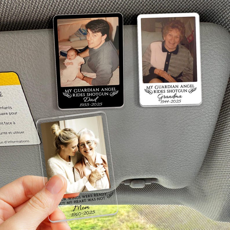 Personalized Memorial Photo Car Visor Clip: Loss Of Mom Gift, Guardian Angel Keepsake Gift, Sympathy Gift For Loss Of Loved Ones