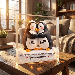Personalized Penguin Couple Acrylic Blocks, Anniversary Gift, Gifts For Couples, Penguin Lover Gift, Valentine's Day Gift For Her Him