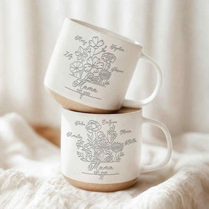 Custom Mom Pottery Mug with Kids Names Birth Month Flowers Coffee Mug, Mother s Day Gift for Mom or Grandma, Personalized Coffee Cup