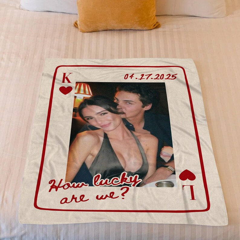 Personalized Couple Photo Blanket, Playing Card Throw Blanket, Valentine Gift for Husband Boyfriend, Wedding Anniversary Ideas