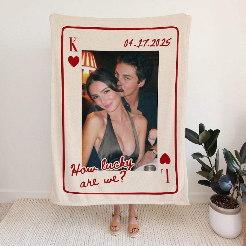Personalized Couple Photo Blanket, Playing Card Throw Blanket, Valentine Gift for Husband Boyfriend, Wedding Anniversary Ideas