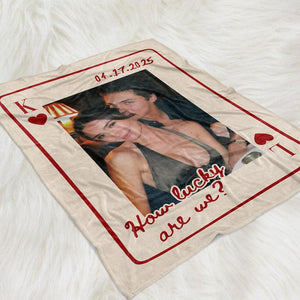 Personalized Couple Photo Blanket, Playing Card Throw Blanket, Valentine Gift for Husband Boyfriend, Wedding Anniversary Ideas