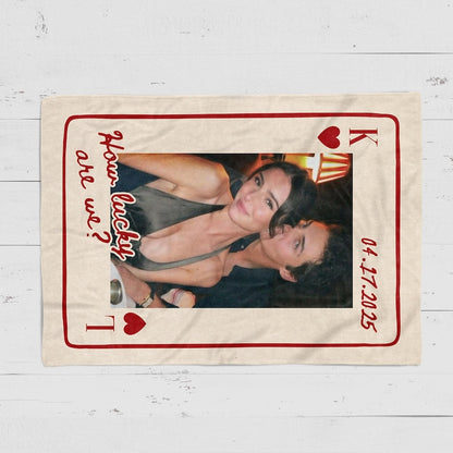 Personalized Couple Photo Blanket, Playing Card Throw Blanket, Valentine Gift for Husband Boyfriend, Wedding Anniversary Ideas