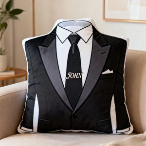 Personalized Groomsmen Suit Pillow Custom Name Wedding Gift, Elegant Tuxedo Cushion, Groomsman Proposal Gift, Bridal Party Decor