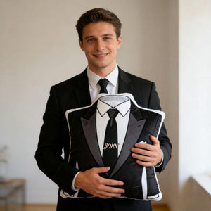 Personalized Groomsmen Suit Pillow Custom Name Wedding Gift, Elegant Tuxedo Cushion, Groomsman Proposal Gift, Bridal Party Decor