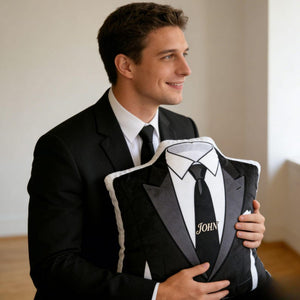 Personalized Groomsmen Suit Pillow Custom Name Wedding Gift, Elegant Tuxedo Cushion, Groomsman Proposal Gift, Bridal Party Decor