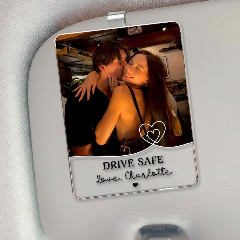 Personalized Couple Photo Car Visor Clip, Valentines Gift For Him, Drive Safe I Love You, Anniversary Gifts For Boyfriend, Drive Safe Gift
