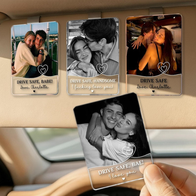 Personalized Couple Photo Car Visor Clip, Valentines Gift For Him, Drive Safe I Love You, Anniversary Gifts For Boyfriend, Drive Safe Gift