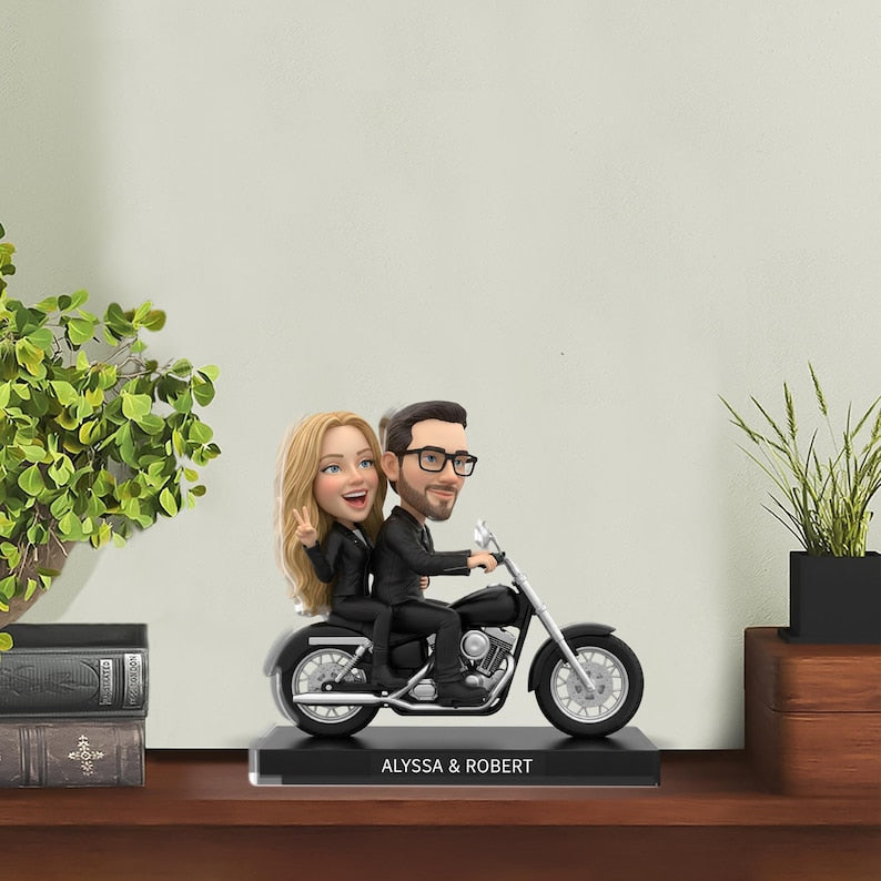 Personalized Acrylic Couple Plaque: Custom Couple Motorcycle Rider Design