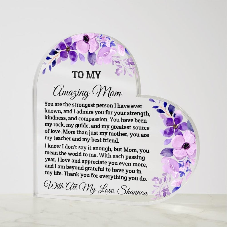Heart Plaque For Mom From Daughter Son, Birthday Gift, Christmas Gift For Mom, Mother's Day Gift, Custom Mom Gift, To My Mom, Mom Keepsake