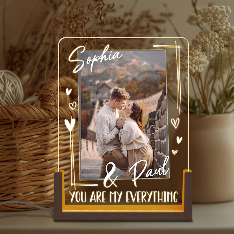Personalized Couple Photo Led Night Light Lamp, Valentine's Day Gift for Couple, Anniversary Gift, Romantic Gift, Couple Name LED Lamp Gift