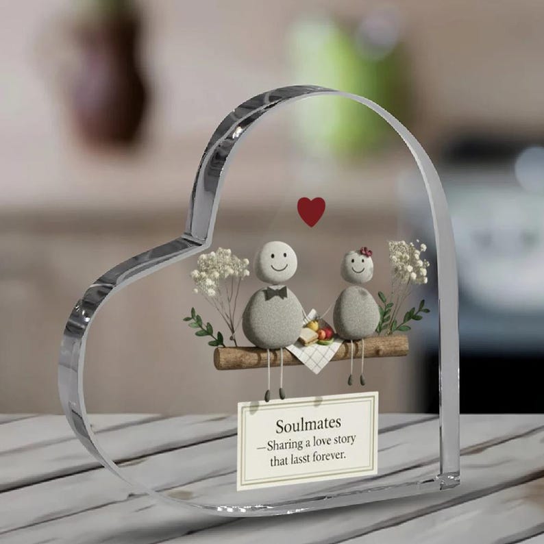 Personalized Heart Shape Acrylic Plaque, Pebble Art Couple Gift, Custom Anniversary Keepsake, Romantic Wedding Decor