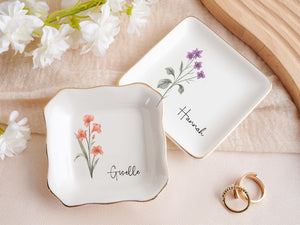 Personalized Jewelry Dish,Birth Month Flower Ring Dish,Bridesmaid Gifts,Birthday Jewelry Dish,bridesmaid proposal,Birthday Gift for Her