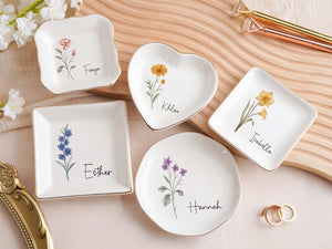 Personalized Jewelry Dish,Birth Month Flower Ring Dish,Bridesmaid Gifts,Birthday Jewelry Dish,bridesmaid proposal,Birthday Gift for Her