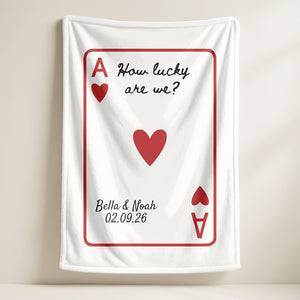Custom Engagement Wedding Blanket,Personalized Couple Anniversary Throw with Name Date,Valentines Day Gift,Ace Playing Card Newlywed Blanket