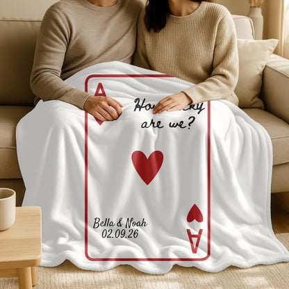 Custom Engagement Wedding Blanket,Personalized Couple Anniversary Throw with Name Date,Valentines Day Gift,Ace Playing Card Newlywed Blanket