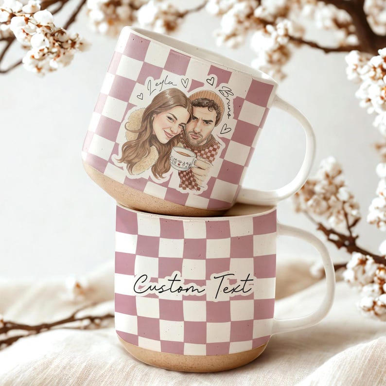 Personalized Watercolor Photo Couple Pottery Mug, Portrait Mug for Anniversary, Sentimental Gift For Couple Bestie Family, Valentine Gift