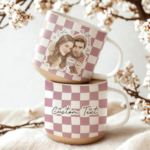 Personalized Watercolor Photo Couple Pottery Mug, Portrait Mug for Anniversary, Sentimental Gift For Couple Bestie Family, Valentine Gift