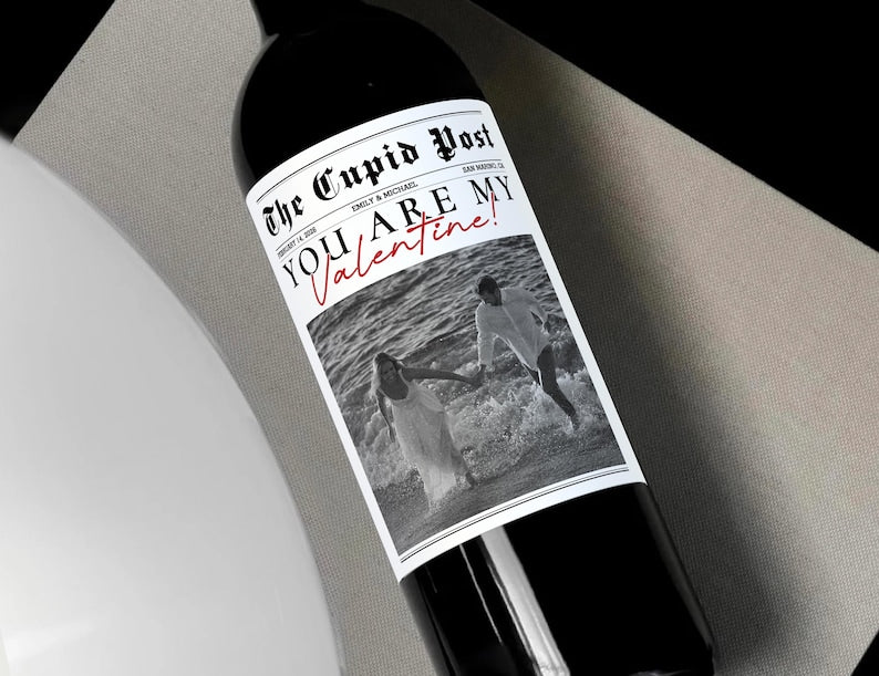Personalized Valentine Wine Label, Custom Photo & Text, Romantic Gift for Him or Her, Couple Keepsake, The Cupid Post
