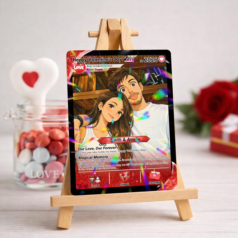 Personalized Poke Valentine s Day Card, Custom Photo Anime Couple Card, Wedding & Anniversary Gift for Him Her, Boyfriend Gift