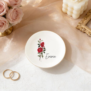 Personalised Birth Flower Ring Dish, Watercolor Floral Trinket Dish for Her, Birthday Jewelry Dish, Bridesmaid Gift, Mother's Day Gift