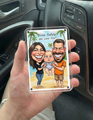 Personalized Funny Caricature Portrait from Photo, Custom Couple Car Visor Clip, Drive Safe I Love You Gift for Him,Anniversary Car Keepsake