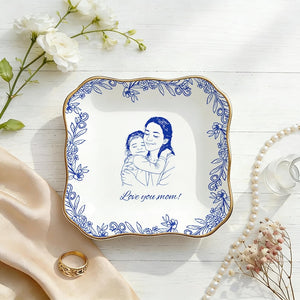 Personalized Ceramic Mom Photo Jewelry Dish, Family Photo Ring Dish, Personalized Portrait Trinket Tray, Gifts for Mom, Nanny, Family Gift Mother's Day Gift