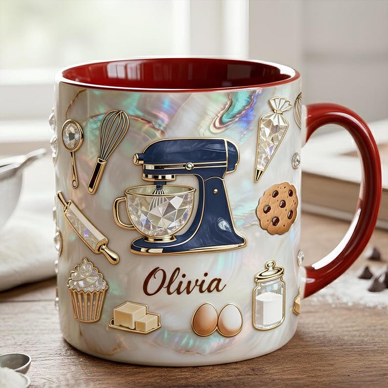 Baker s Dream Coffee Mug, Personalized Baking Lover Mug, Cute Baking Tools Design, Cute Kitchen Baking Gift For Her