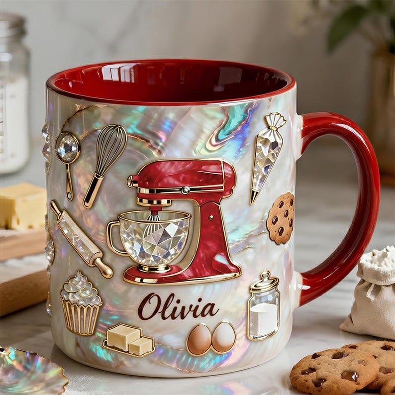 Baker s Dream Coffee Mug, Personalized Baking Lover Mug, Cute Baking Tools Design, Cute Kitchen Baking Gift For Her