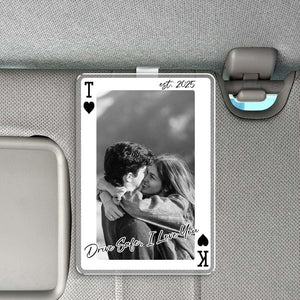Personalized Photo Playing Card Sun Visor Clip: Custom Couple Car Visor Clip, Valentine Gift for Boyfriend