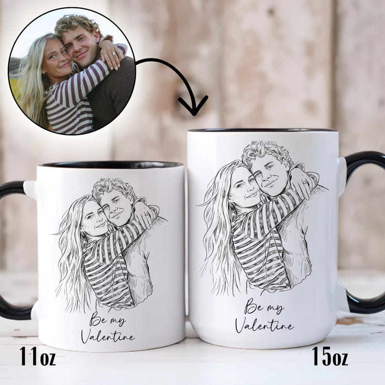 Custom Couple Portrait Mug, Gift For Valentines Day, Sentimental Gift For Couple, Anniversary Boyfriend and Girlfriend Gift