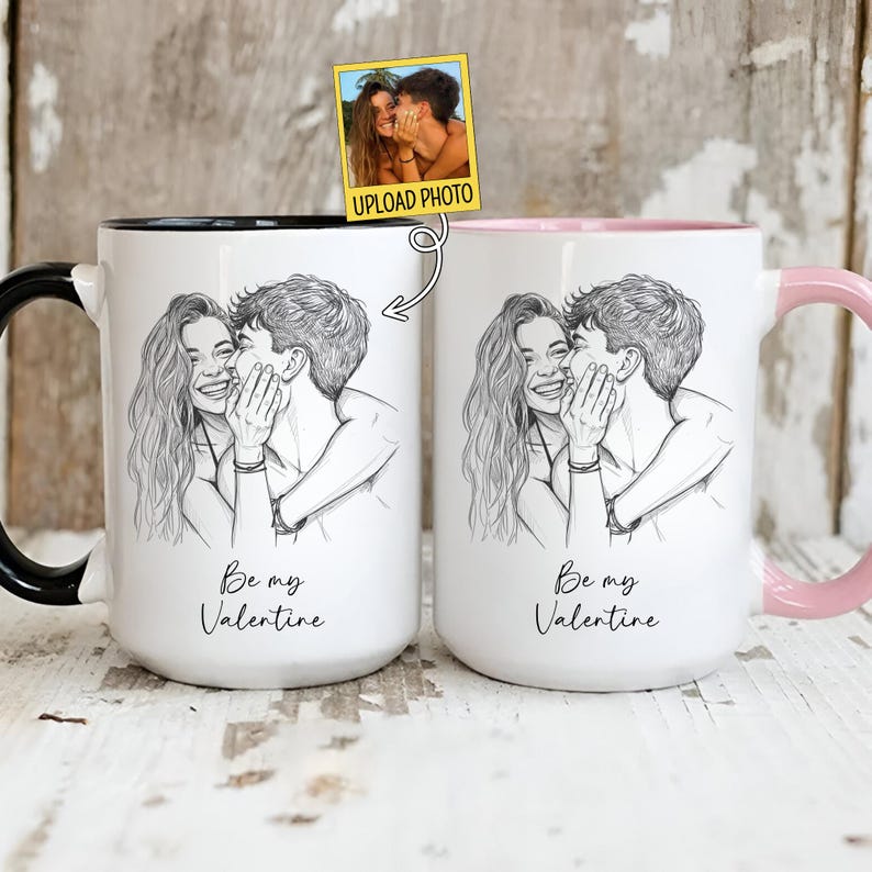 Custom Couple Portrait Mug, Gift For Valentines Day, Sentimental Gift For Couple, Anniversary Boyfriend and Girlfriend Gift