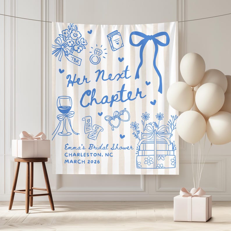 Next Chapter Bridal Shower Banner, Book Club Cocktail Party Decor, New Chapter Bookish Bachelorette Sign, Book Lover Photo Booth Backdrop