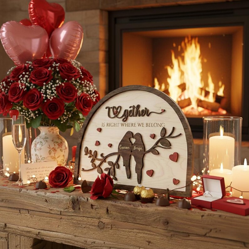 Personalized Wooden Couple Sign, Together Is Right Where We Belong, Custom Name Wood Decor, Wedding & Anniversary Gift