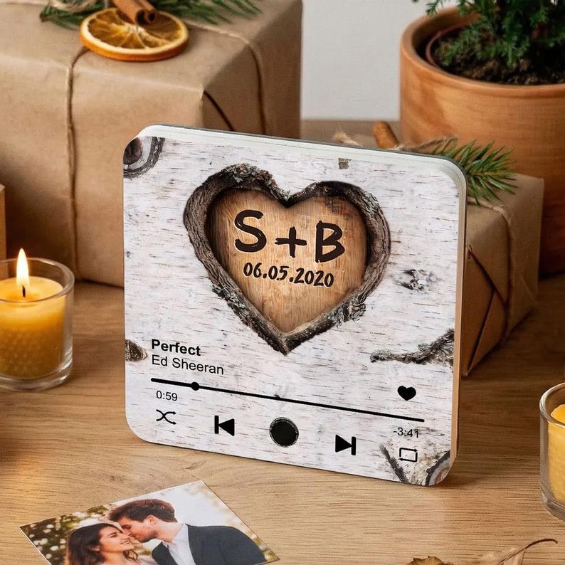 Personalized Couple Name Initials In A Heart Tree Music Fridge Magnet , Gift For Valentine's Day, Anniversary, Engagement Gift