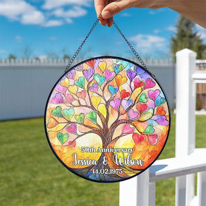 Anniversary Wedding Stained Glass Suncatcher, Window Hangings, Suncatcher Decor, Engagement Gift, Couple Gift, Valentine Suncatcher