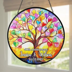 Anniversary Wedding Stained Glass Suncatcher, Window Hangings, Suncatcher Decor, Engagement Gift, Couple Gift, Valentine Suncatcher