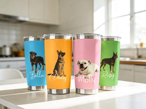 Custom Pet Photo & Name Tumbler, Personalized Travel Mug, Pet Owner Gift