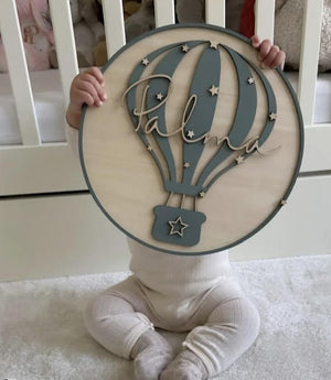 Personalised Hot Air Balloon Name Sign | Nursery Wall Decor | Custom Baby Name Plaque | Wooden Round Wall Hanging | Baby Shower Gift | Boho