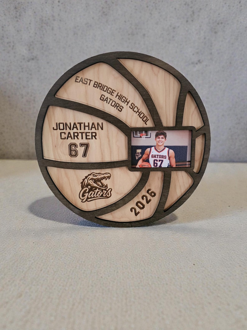Personalized Basketball Senior Night Gift with Photo | Custom Wood Basketball Sign | Senior 2026 Sports Keepsake | Basketball Frame