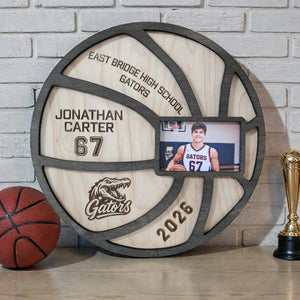 Personalized Basketball Senior Night Gift with Photo | Custom Wood Basketball Sign | Senior 2026 Sports Keepsake | Basketball Frame