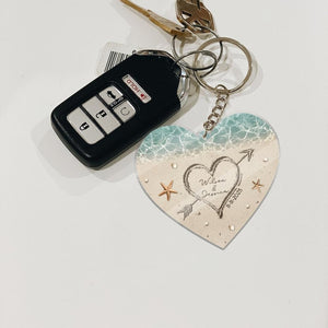 Sand Heart Custom Name Keychain, Personalized Couple Beach Keychain, Custom Names & Date Keyring, Romantic Anniversary Gift for Him Her