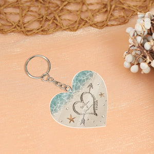 Sand Heart Custom Name Keychain, Personalized Couple Beach Keychain, Custom Names & Date Keyring, Romantic Anniversary Gift for Him Her