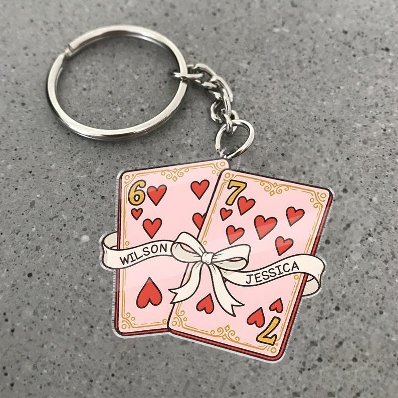 Personalized Playing Card Couple Car Ornament, Custom Name Rearview Mirror Charm, Romantic Valentine Anniversary Gift for Him Her