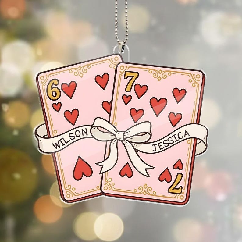 Personalized Playing Card Couple Car Ornament, Custom Name Rearview Mirror Charm, Romantic Valentine Anniversary Gift for Him Her.