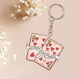 Personalized Playing Card Couple Keychain, Custom Name Rearview Mirror Charm, Romantic Valentine Anniversary Gift for Him Her
