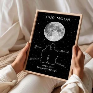 Our Moon Personalized Couple Print, Custom Moon Phase Wall Art, Anniversary Gift for Couples, The Night We Met Keepsake