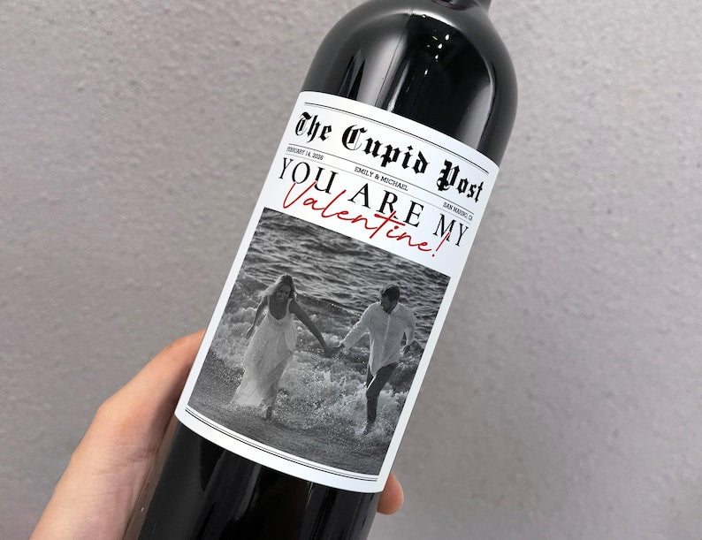 Personalized Valentine Wine Label, Custom Photo & Text, Romantic Gift for Him or Her, Couple Keepsake, The Cupid Post