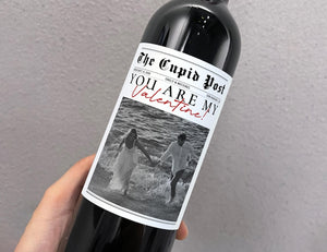 Personalized Valentine Wine Label, Custom Photo & Text, Romantic Gift for Him or Her, Couple Keepsake, The Cupid Post