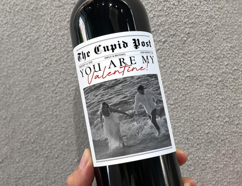 Personalized Valentine Wine Label, Custom Photo & Text, Romantic Gift for Him or Her, Couple Keepsake, The Cupid Post